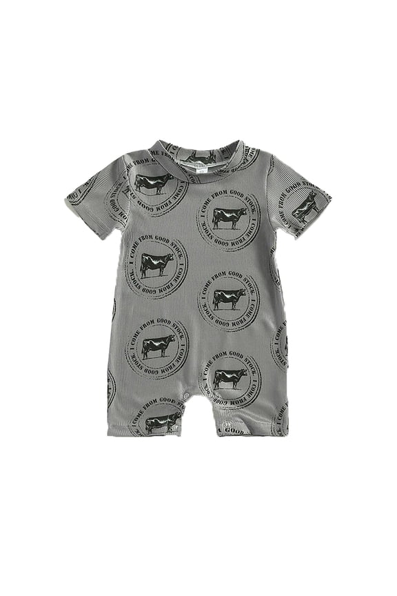 Baby Bodysuits Western Cowboy Sltle Short Sleeve Crawling Jumpsuit Soft Breathable Everyday Homewear One-Piece Jumpsuit For Boys Girls,Sizes 0-3 Months