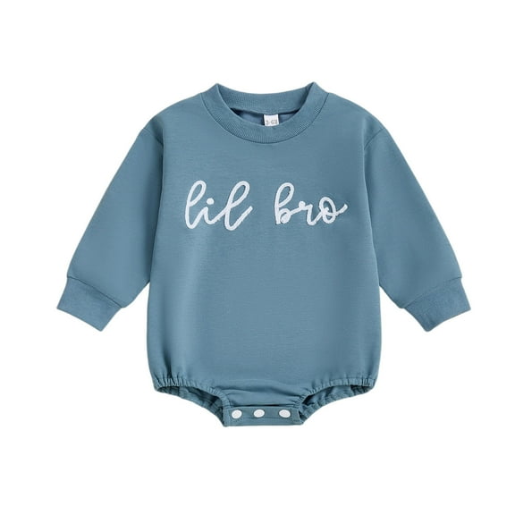 Suilloe Baby Boys Bodysuit Long Sleeve Lil Bro & Big Bro Embroidered Crewneckt Triangle Romper Cute Minimalist Comfort One-Piece Romper,Sizes 0-3 Months