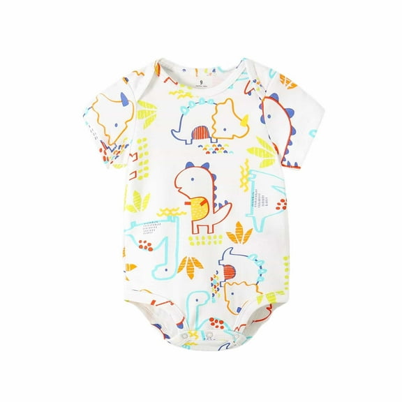 Suilloe Baby Boys Bodysuits Cartoon Dinosaur Printed Short Sleeve Round Neck Jumpsuit Unisex Soft Comfortable Onesie For Boys Girls,Sizes 9-12 Months