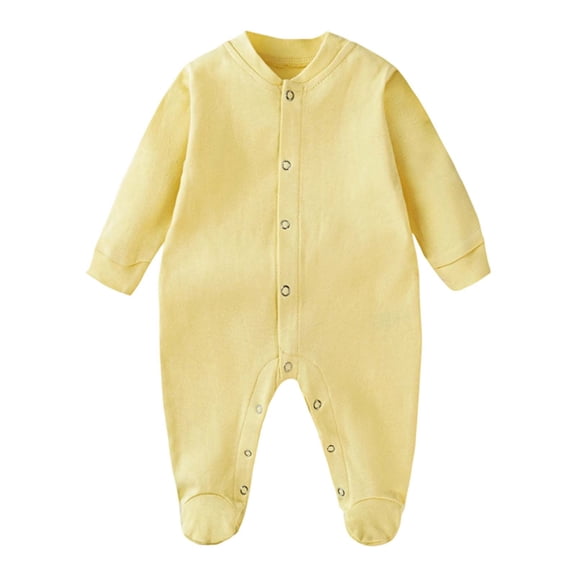 Suilloe Baby Boys Girls Cotton Bodysuits Long Sleeve Solid Color Front Opening Footed Romper Comfort Warmth Front Snap Closure Pajama Jumpsuit For Crawling,Sizes 9-12 Months
