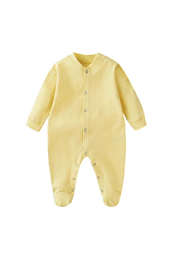 Baby Boys Girls Cotton Bodysuits Long Sleeve Solid Color Front Opening Footed Romper Comfort Warmth Front Snap Closure Pajama Jumpsuit For Crawling,Sizes 9-12 Months