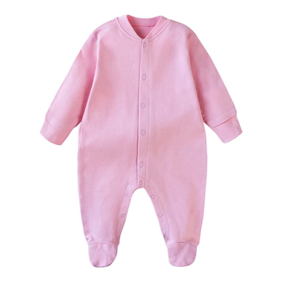 Suilloe Baby Boys Girls Cotton Bodysuits Long Sleeve Solid Color Front Opening Footed Romper Infant Comfort Warmth Front Snap Closure Pajama Jumpsuit For Crawling,Sizes 9-12 Months