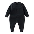 thumbnail image 1 of Suilloe Baby Boys Girls Cotton Bodysuits Long Sleeve Solid Color Front Opening Footed Romper Comfort Warmth Front Snap Closure Pajama Jumpsuit For Crawling,Sizes 3-6 Months, 1 of 3