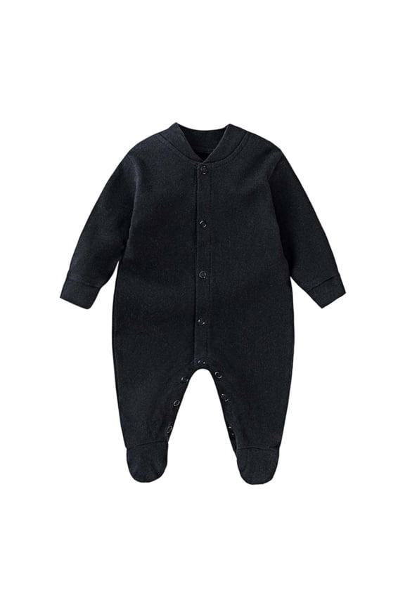Baby Boys Girls Cotton Bodysuits Long Sleeve Solid Color Front Opening Footed Romper Comfort Warmth Front Snap Closure Pajama Jumpsuit For Crawling,Sizes 9-12 Months