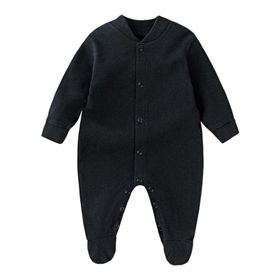 Suilloe Baby Boys Girls Cotton Bodysuits Long Sleeve Solid Color Front Opening Footed Romper Comfort Warmth Front Snap Closure Pajama Jumpsuit For Crawling,Sizes 9-12 Months