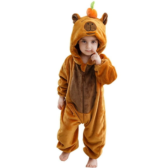 Suilloe Baby Boys Hooded Bodysuits Cute Capybara Cartoon Homewear Romper Unisex Winter Soft Comfy Leisure Daily Crawling One Piece Jumpsuit,Sizes 2-3 Years