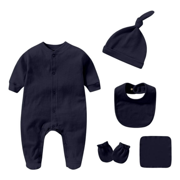 Suilloe Boys Footed Romper Set Long Sleeve Bodysuit + Hat + Gloves + Bib + Washcloth 6Pc Soft Comfortable One-Piece Footed Bodysuit Outfits,Sizes 6-9 Months
