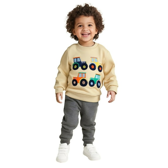 Suilloe Toddler Boys Hoodless Sweatshirts Cartoon Truck Print Long Sleeve Hoodies Pullover Casual Round Neck Fashion No Hood Sweatshirt For Toddler And Youth,3-4Y