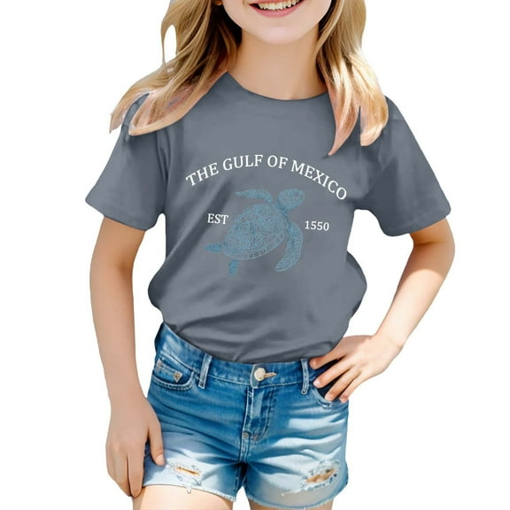 Suilloe Toddler Girls T-Shirts Cartoon Sea Turtle Printed Round Neck Short Sleeved Shirt Pullover Kids Girls Summer Casual Daily Wear T-Shirts,3 -4 Years