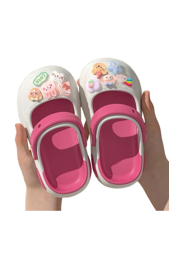 Toddler Girls Clogs Shoes Cute Cartoon Design Sole Soft Sandals Mary Jane Style Breathable -On Beach Slippers