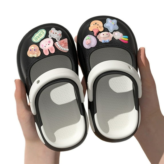 Suilloe Toddler Girls Clogs Shoes Cute Cartoon Design Sole Soft Sandals Mary Jane Style Breathable -On Beach Slippers