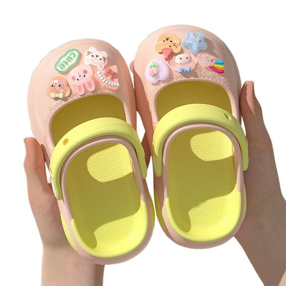 Suilloe Toddler Girls Clogs Shoes Cute Cartoon Design Sole Soft Sandals Mary Jane Style Breathable -On Beach Slippers