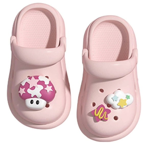 Suilloe Toddler Girls Clogs Shoes Cute Cartoon Mushroom Decoration Hole Shoes Garden Clogs Footwear Kids Soft Non- Odor-Resistant Family Cool Sandals Beach Slippers Us Sizeï¼10 M