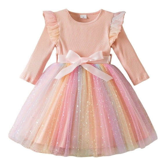 Suilloe Toddler Girls Dresses Long Sleeve Gradient Mesh Tutu Dress Kids Girls Spring Summer Formal Birthday Gown Party Princess Dresses2 -3 Years
