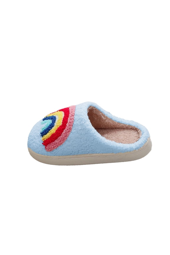 Toddler Girls House Slippers Catoon Rainbow Design Cute Warm Cotton Shoes Kids Boys Girls Winter Thermal Comfortable Indoor Bedroom Toweling Footwear Us Size:12