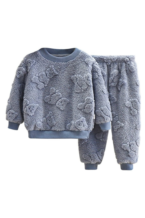 Toddler Girls Outfit Sets Thicken Solid Long Sleeve Cute Design Tops Pants Sleepwear Set Winter Cozy Warm Jacquard Homewear Fuzzy Clothes 2Pc Outfits,5-6Years
