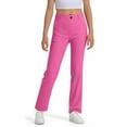 thumbnail image 1 of Suilloe Toddler Girls School Uniformss Pants Slim Straight Flat Front Pants Elastic Waist Comfy Uniform Trousers With Pockets，Hot Pink，5-6Years, 1 of 6