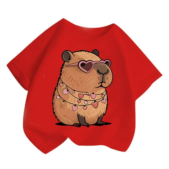 Suilloe Toddler Girls T-Shirt Short Sleeve Capybara Print Round Neck Tee Kids Girls Daily Wear School Outdoor Play Comfortable T-Shirts,10 -12 Years