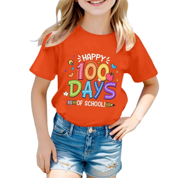 Suilloe Toddler Girls T-Shirts 100 Days Of School Print Round Neck Short Sleeve Tee Kids Girls Spring Summer Comfy And Style Tee Tops，10 -11 Years