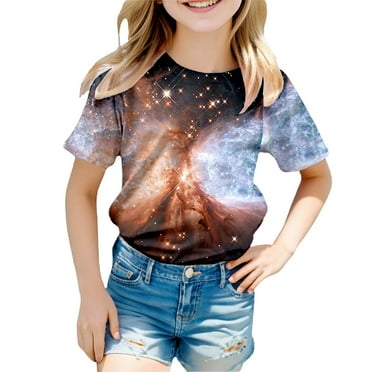 Suilloe Toddler Girls T Shirts Fashion Starry Print Round Neck Short Sleeve Top Summer Kids Girls Everyday Wear Classic Casual T-Shirts,3 -4 Years