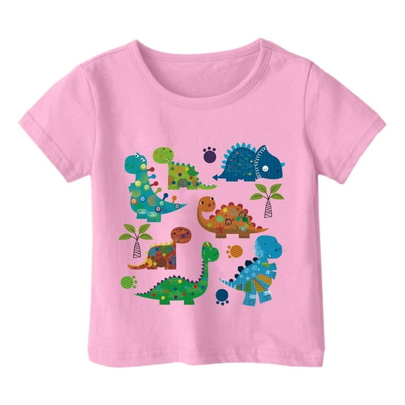 Suilloe Toddler Girls T Shirts Lovely Cartoon Dinosaur Print O-Neck Short Sleeve Top Kids Girls Fun And Vibrant Designs Summer Tees,1 -2 Years