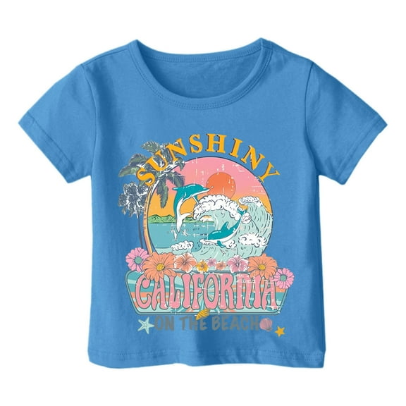 Suilloe Toddler Girls T-Shirts Summer Short Sleeve Round Neck Dolphin Printed Tee Kids Girls Lovely Comfortable Daily Wear School T-Shirts,8 -9 Years
