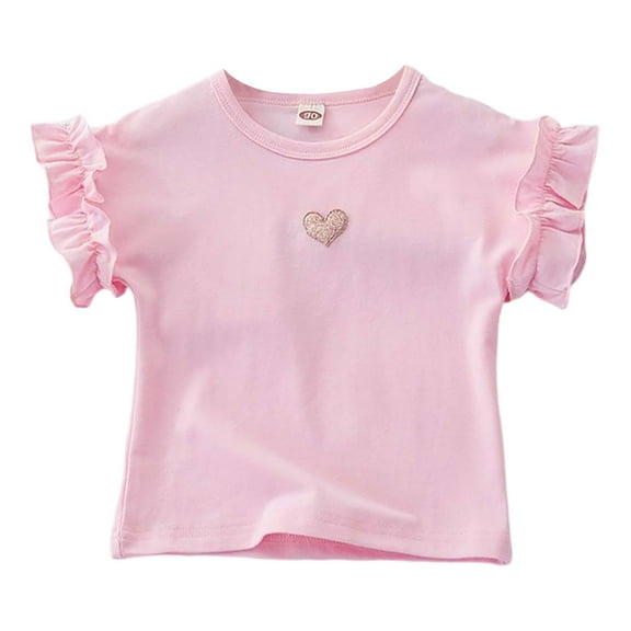 Suilloe Toddler Girls Tops Solid Color Flare Sleeve Round Neck Love Print Top Kids Girls Spring And Summer Sweet Comfortable Everyday Wear Tops，5 -6 Years