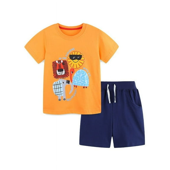 Suilloe Toddler Kids Outfit Sets Cartoon Animal Print Short Sleeved Tee And Shorts Set Kids Boys Girls Summer Soft Comfortable Home Clothes Outfit Sets,2 Piece，3 -4 Years