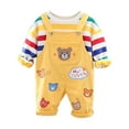 thumbnail image 1 of Suilloe Toddler Kids Outfit Sets Cartoon Bear Print Suspender Pants And Color Stripes Short Sleeve Tee Kids Boys Girls Summer Home Leisure Activities Parties Outfit Sets,2 Piece，4 -5 Years, 1 of 8