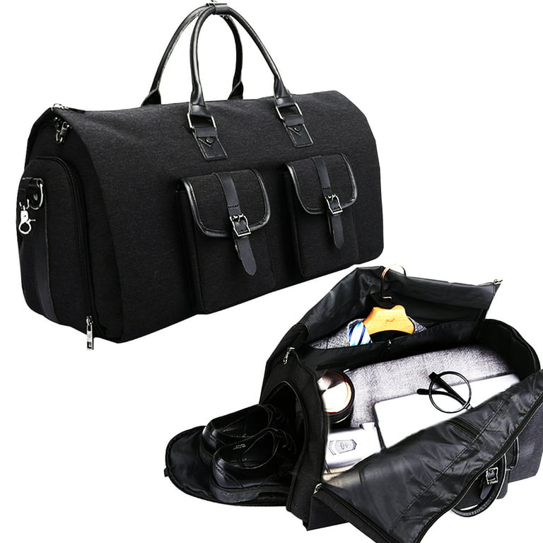 Suit Bag Garment Bag for Travel for Men Women 2-in-1 Suit Case with  Shoulder Strap, Ideal Carry On Garment Duffel Bag Black 