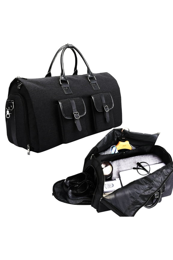 Suit Bag Garment Bag for Travel for Men Women 2-in-1 Suit Case with Shoulder Strap Ideal Carry on Garment Duffel Bag Black