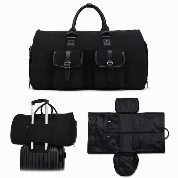 Suit Bag Garment Bag for Travel for Men Women 2-in-1 Suit Case with Shoulder Strap Ideal Carry on Garment Duffel Bag Black