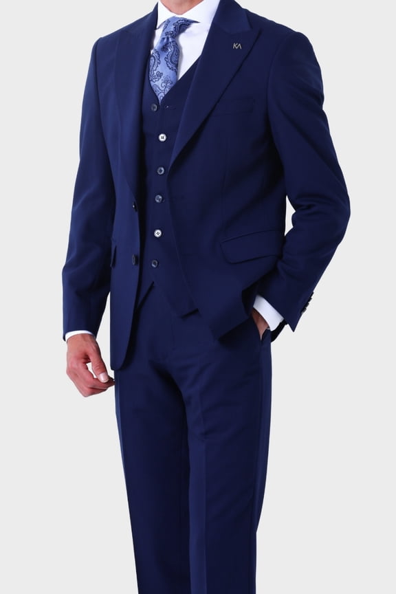Suit, Handmade Light Navy Blue Men's Slim Fit Elegance Business Wear with Vest