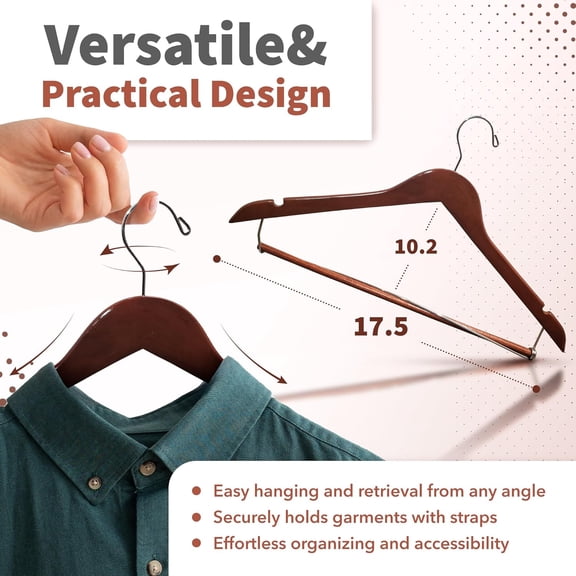 ™ Suit Hangers for Men with Open Bar 10 Pack Premium Brown Wooden Coat Hangers Pants Suit for Closet Organization - Jacket Hanger Wood Clothes (10)