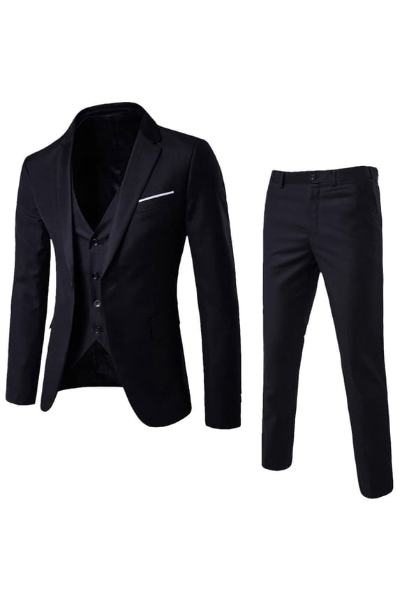 Suit Jacket 3 Piece Set Notched Lapel Button Solid Suit Jacket Vest Pants Slim Fit Dressy Business Wedding Party Suit Jacket for Men