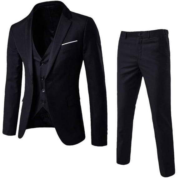 Suit Jacket 3 Piece Set Notched Lapel Button Solid Suit Jacket Vest Pants Slim Fit Dressy Business Wedding Party Suit Jacket for Men