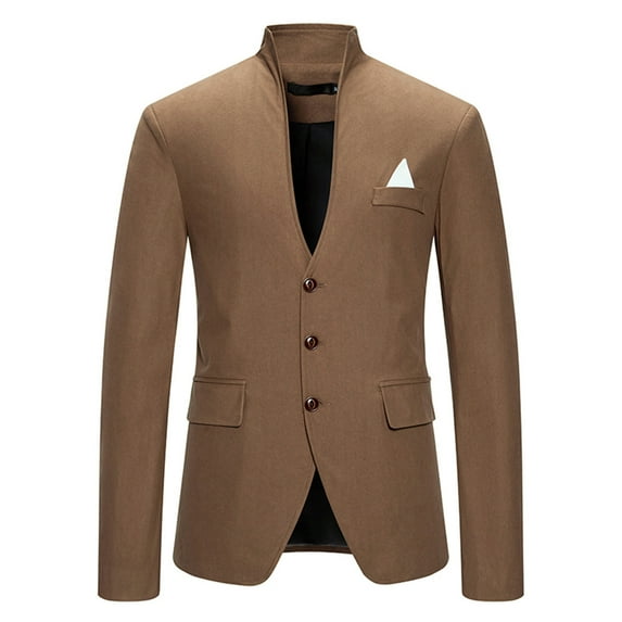 Suit Jakcet for Men, Mens Vintage Court Elegant Wedding Slim Fit Blazers Long Sleeve Stand Collar Solid Color Button Down with Pockets Lightweight Suit Coats Spring
