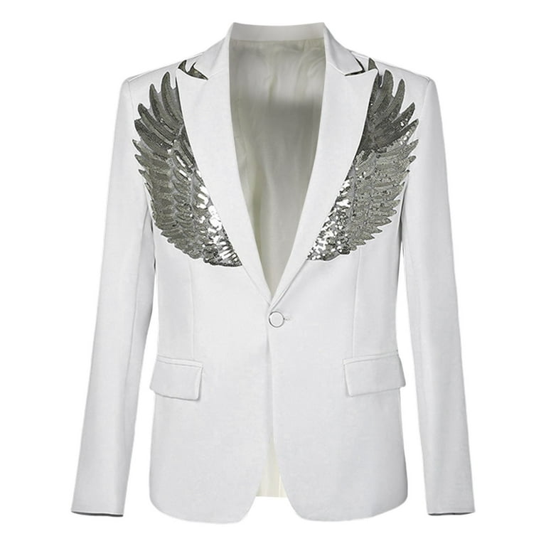 Suit Men s Jacket Blazer Sequined Jacket StageWhiteXXL