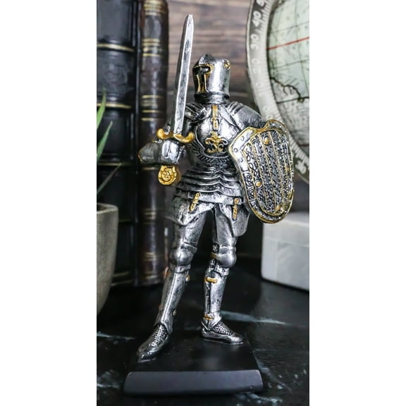 Suit Of Armor Medieval Knight Guard With Broad Shield and Sword Mini Figurine