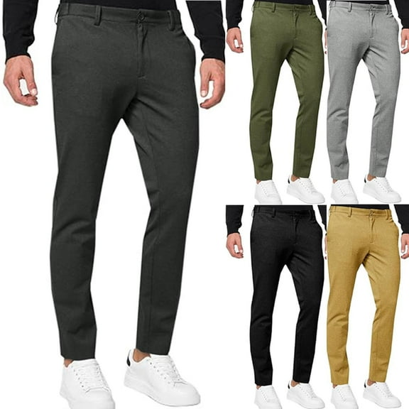 Suit Pants for Men Button Stretch Pants Cuffed Pants Slim Pants Solid Color Straight-Leg Pants