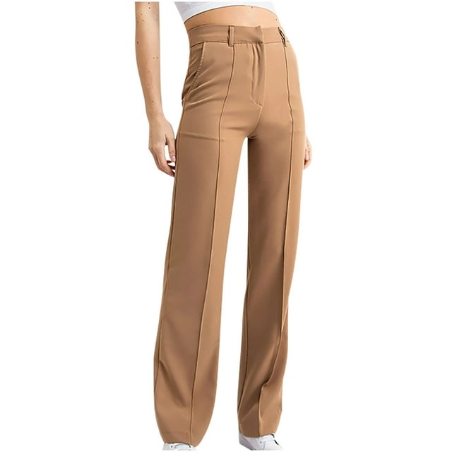 Suit Pants for Women High Waisted Elastic Waist Straight Leg Trousers ...