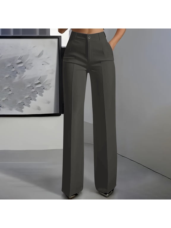 Suit Pants for Women Straight Leg Flat Front Button Loose Ruched Dress Pants Business Casual Work Pants Slacks