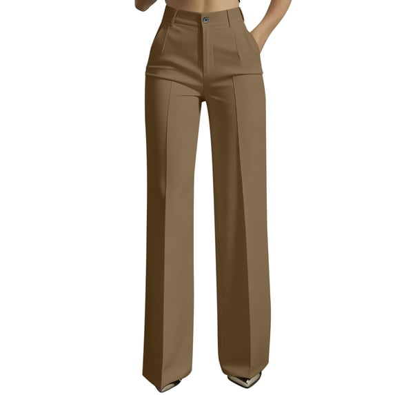 Suit Pants for Women Straight Leg Flat Front Button Loose Ruched Dress Pants Business Casual Work Pants Slacks