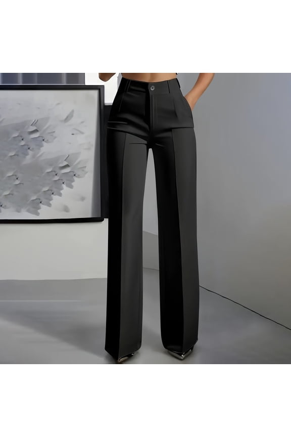 Suit Pants for Women Straight Leg Flat Front Button Loose Ruched Dress Pants Business Casual Work Pants Slacks