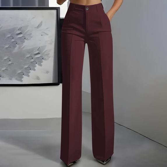 Suit Pants for Women Straight Leg Flat Front Button Loose Ruched Dress Pants Business Casual Work Pants Slacks