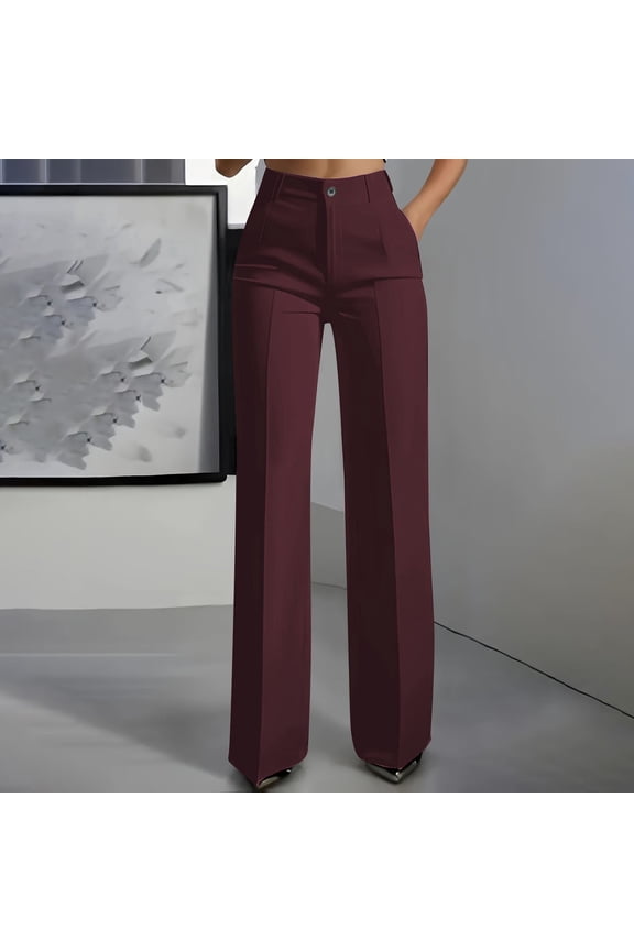 Suit Pants for Women Straight Leg Flat Front Button Loose Ruched Dress Pants Business Casual Work Pants Slacks