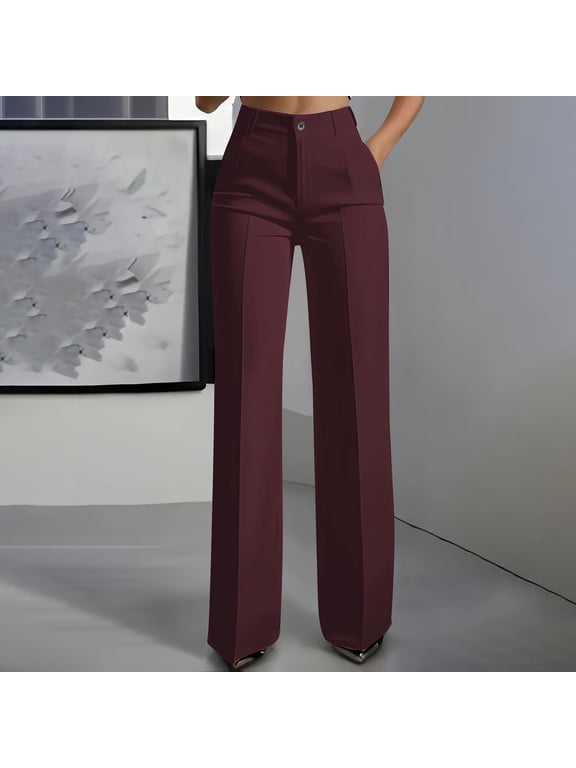 Suit Pants for Women Straight Leg Flat Front Button Loose Ruched Dress Pants Business Casual Work Pants Slacks