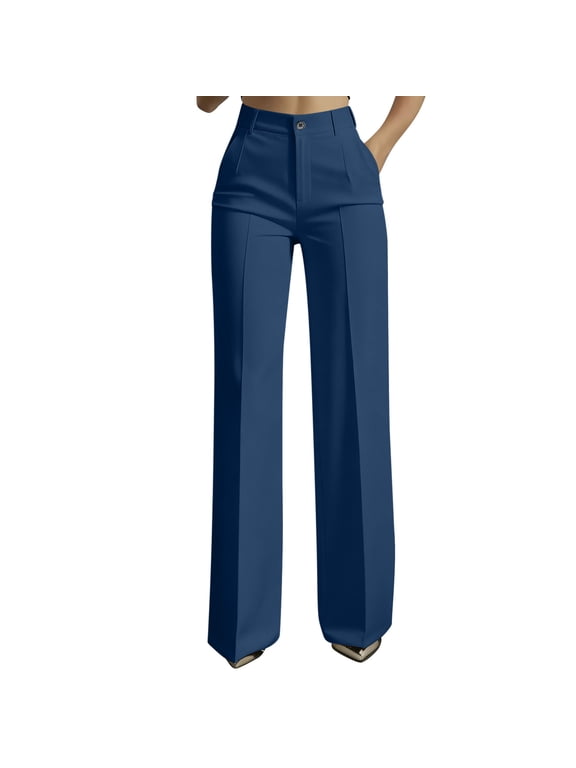 Suit Pants for Women Straight Leg Flat Front Button Loose Ruched Dress Pants Business Casual Work Pants Slacks