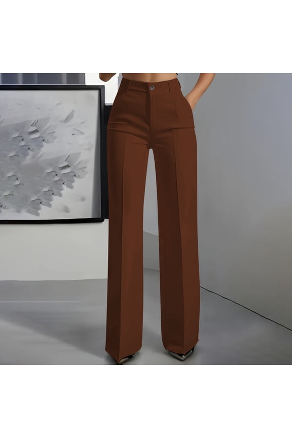 Suit Pants for Women Straight Leg Flat Front Button Loose Ruched Dress Pants Business Casual Work Pants Slacks