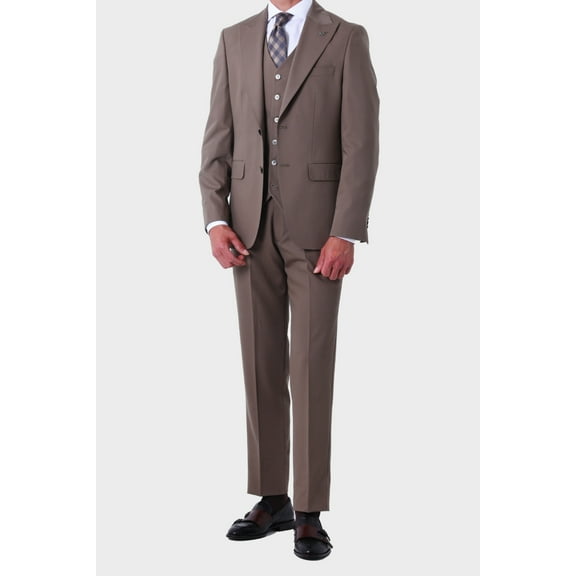 Suit, Polyester Handmade Dark Beige Men's Slim Fit Elegance Invitation Dress with Vest